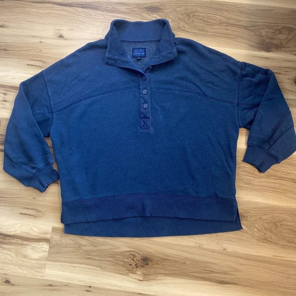 American Eagle Seriously‎ Lived-In Navy Blue Button Sweatshirt Womens Medium